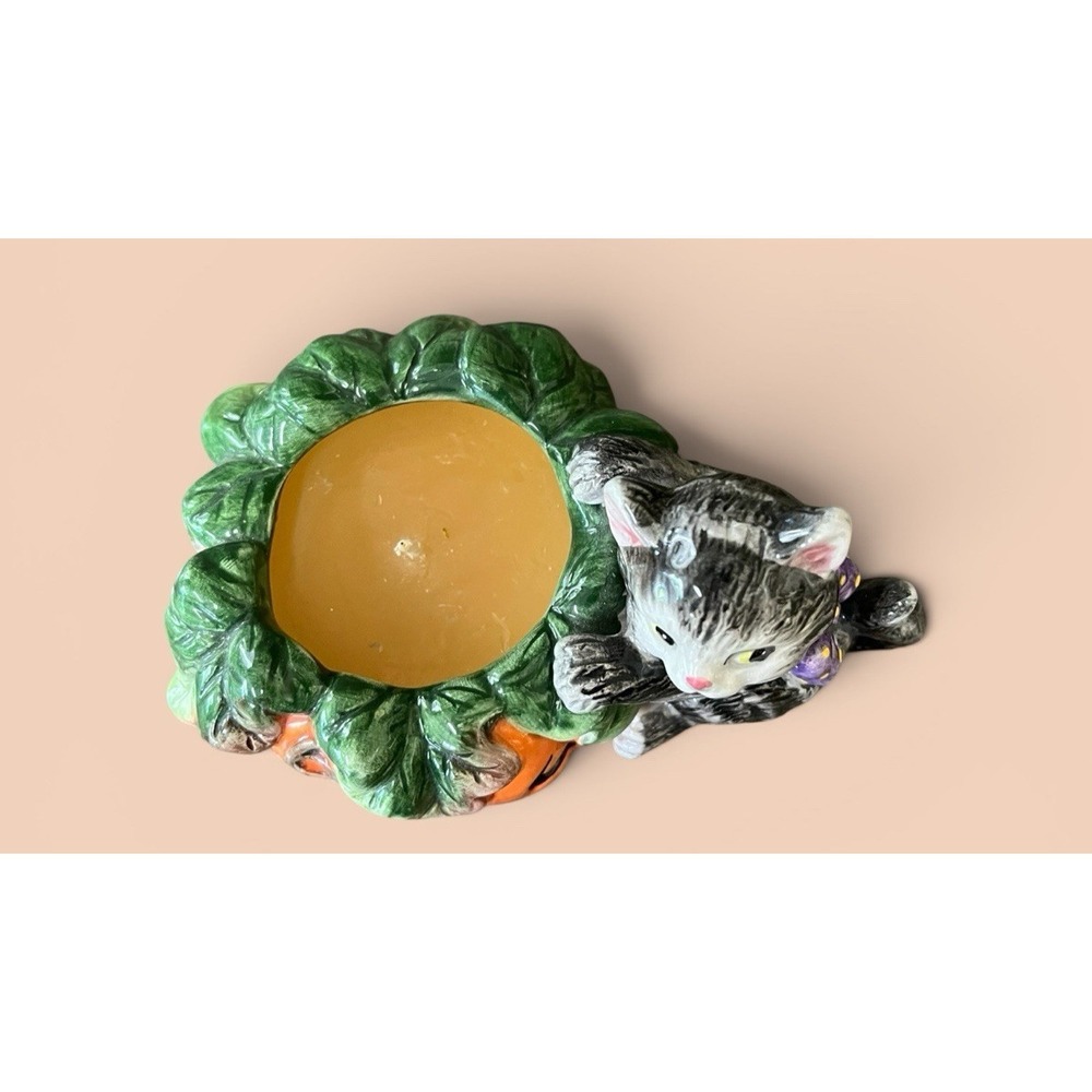 Fitz & Floyd Essentials Halloween Kitty Pumpkin Candle Holder Jar Jack-O-Lantern - Picture 11 of 12
